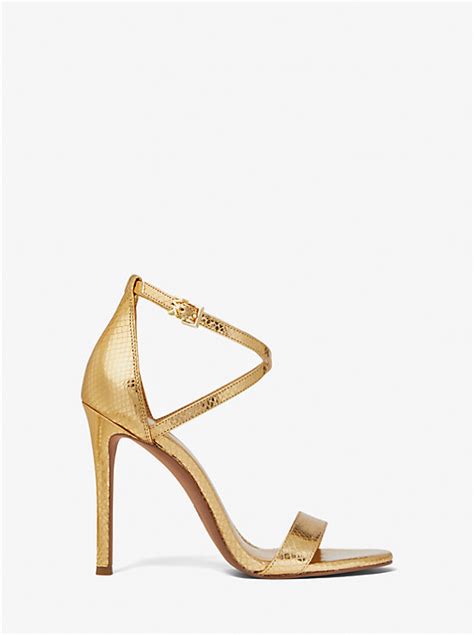 Antonia Metallic Python Embossed Leather Sandal 